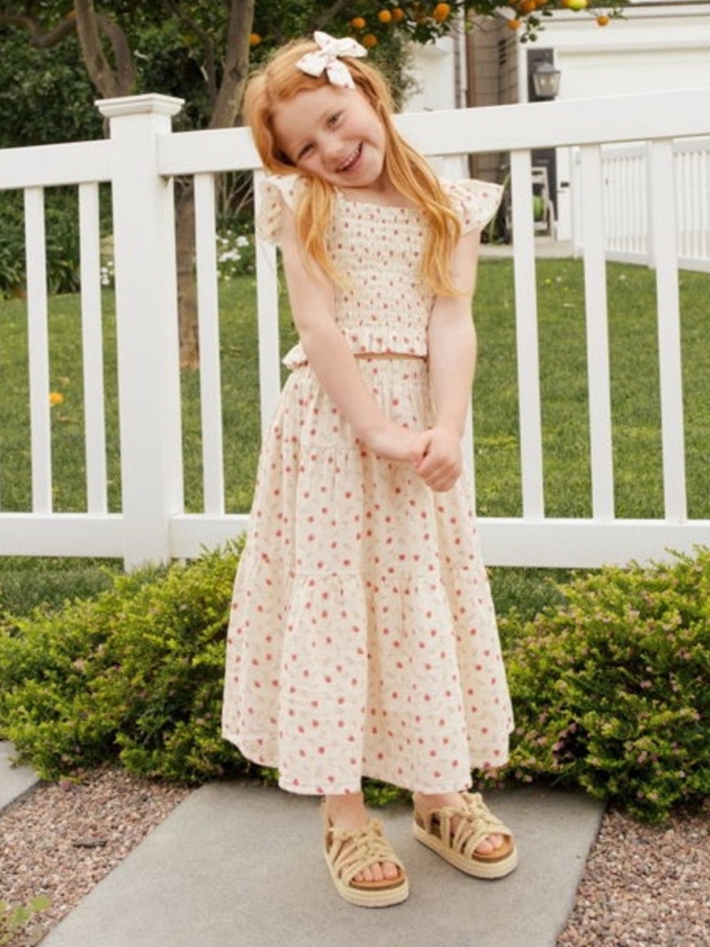 Rylee + Cru Tiered Midi Skirt with Top Strawberry Fields Set